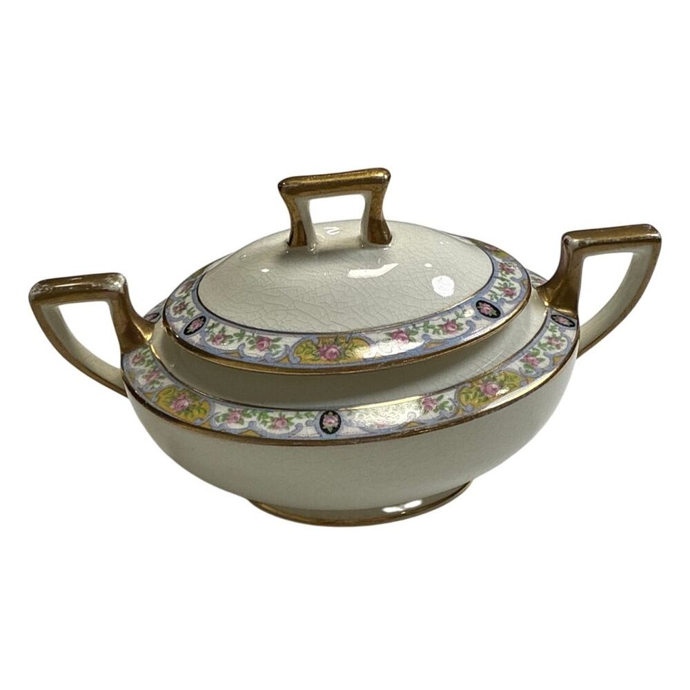 Vintage 1920s Homer Laughlin Covered Sugar Dish and Lid Pattern K4315m - Flawed